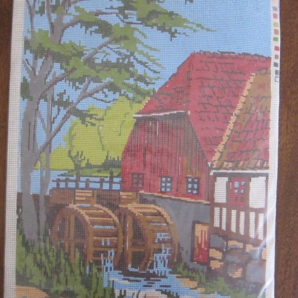 Vintage PERMIN OF COPENHAGEN WATER MILL NEEDLEPOINT KIT #9760/2,12" X 16" , NEW - Picture 1 of 3